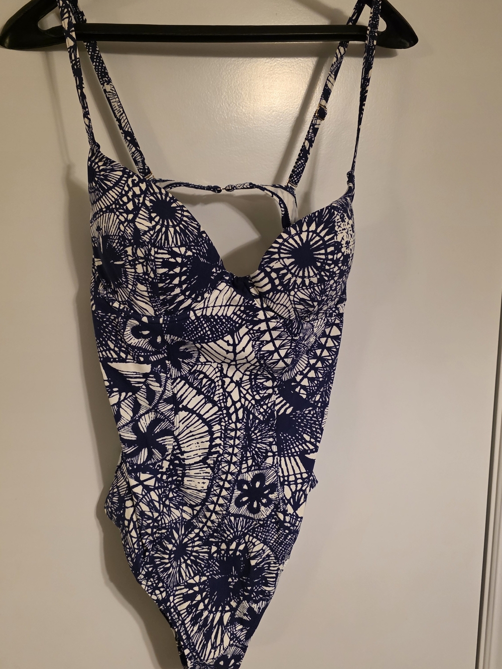 Tory Burch Navy and White Printed One-Piece Swimsuit Size M